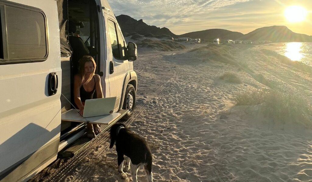 Merrisa Petersen working from RV